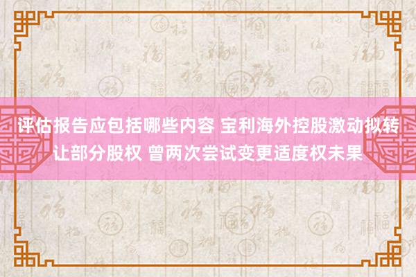 评估报告应包括哪些内容 宝利海外控股激动拟转让部分股权 曾两次尝试变更适度权未果