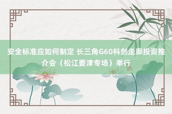 安全标准应如何制定 长三角G60科创走廊投资推介会（松江要津专场）举行