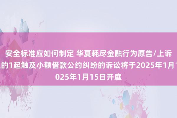 安全标准应如何制定 华夏耗尽金融行为原告/上诉东说念主的1起触及小额借款公约纠纷的诉讼将于2025年1月15日开庭