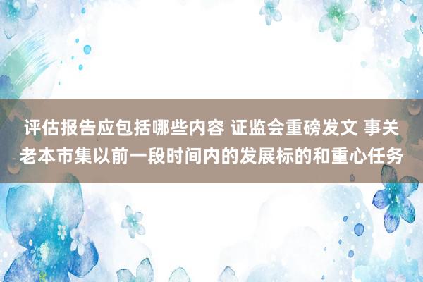 评估报告应包括哪些内容 证监会重磅发文 事关老本市集以前一段时间内的发展标的和重心任务