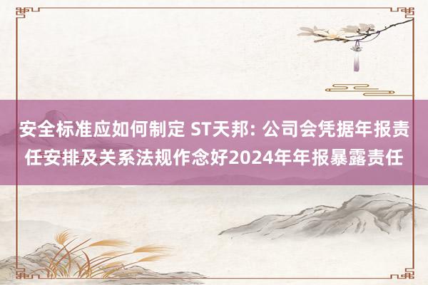 安全标准应如何制定 ST天邦: 公司会凭据年报责任安排及关系法规作念好2024年年报暴露责任